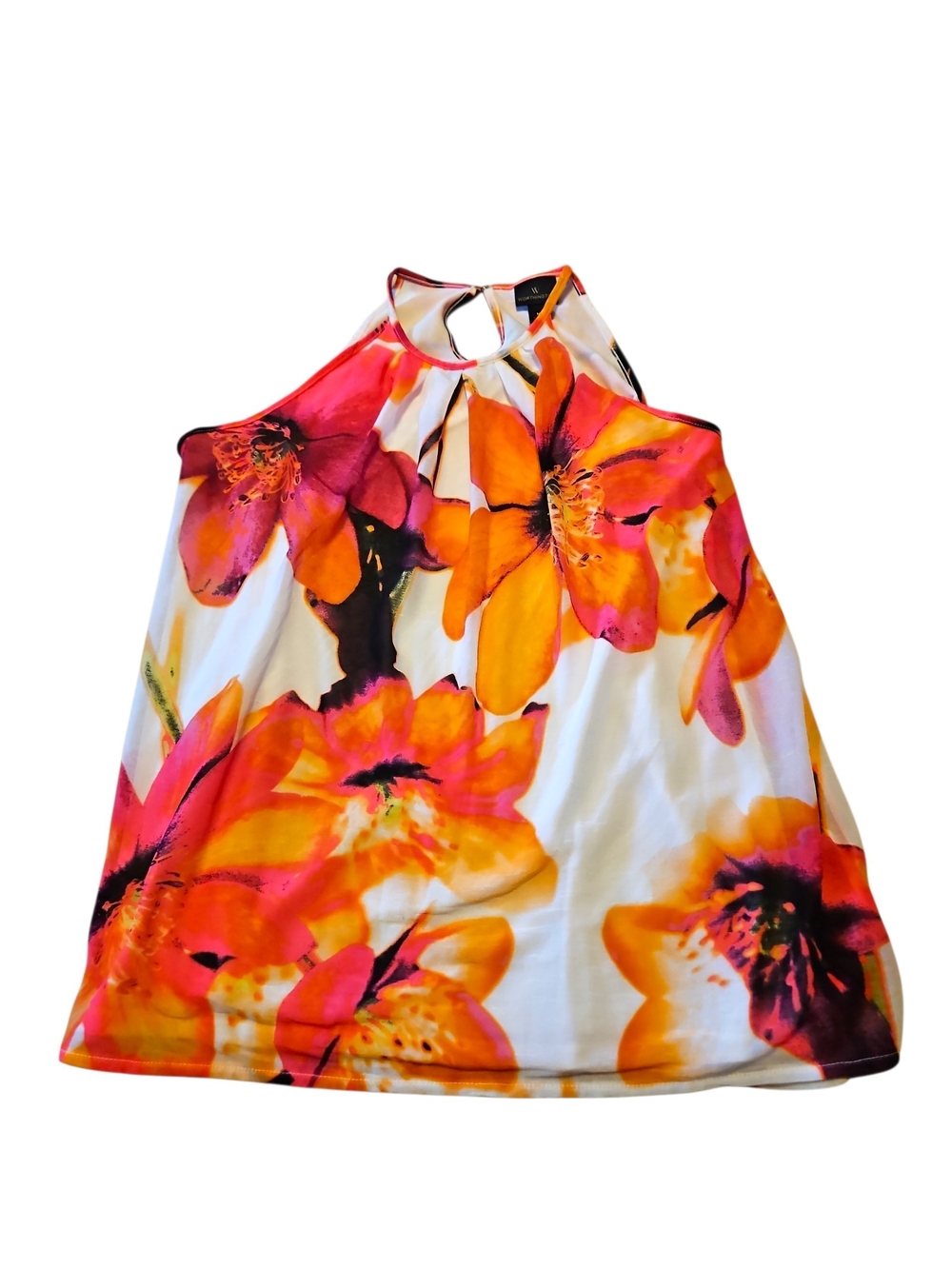 Floral Halter Neck Women's Top - Orange & Pink Worthington Size Medium